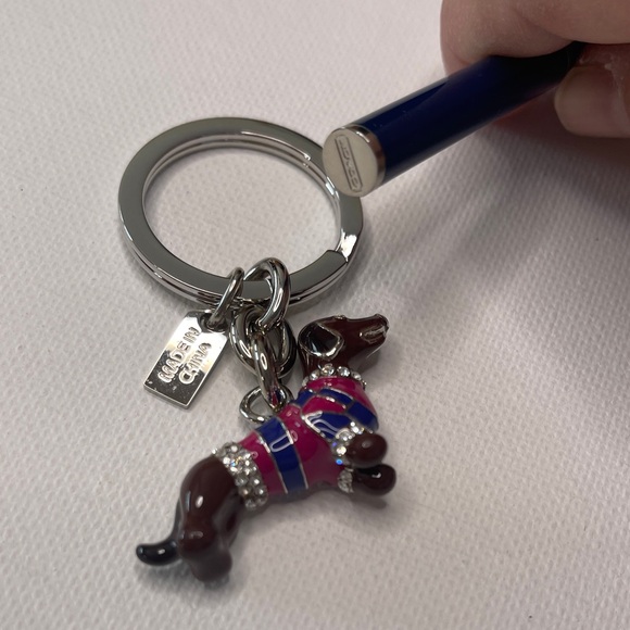Coach Brown Dachshund Keychain with Pink and Blue Accents and Blue Coach Pen - Picture 3 of 5